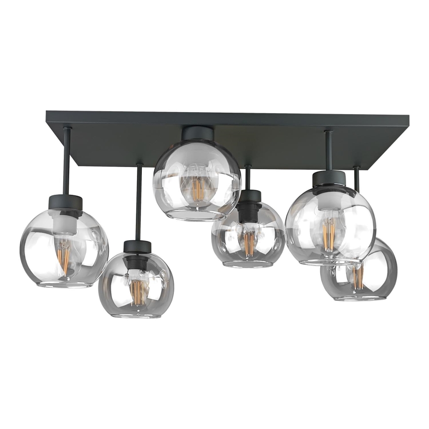 Nadgradni lestenec NESSA 6xE27/60W/230V črna/prozorna