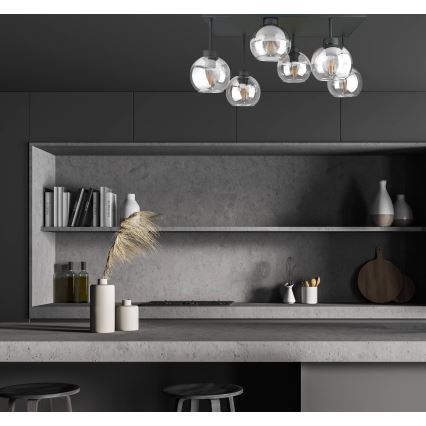 Nadgradni lestenec NESSA 6xE27/60W/230V črna/prozorna