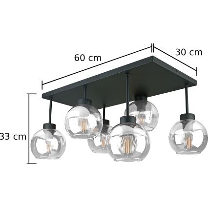 Nadgradni lestenec NESSA 6xE27/60W/230V črna/prozorna