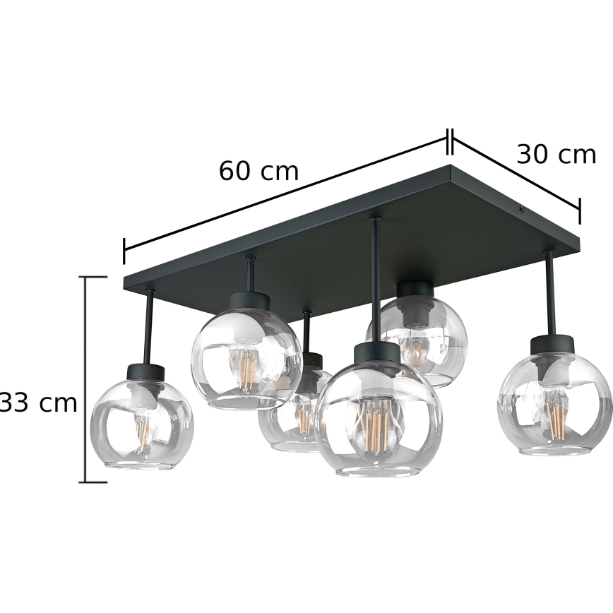 Nadgradni lestenec NESSA 6xE27/60W/230V črna/prozorna
