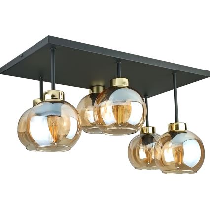 Nadgradni lestenec NESSA 6xE27/60W/230V črna/zlata/dimna bež