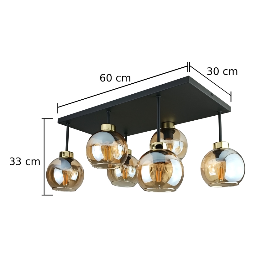 Nadgradni lestenec NESSA 6xE27/60W/230V črna/zlata/dimna bež