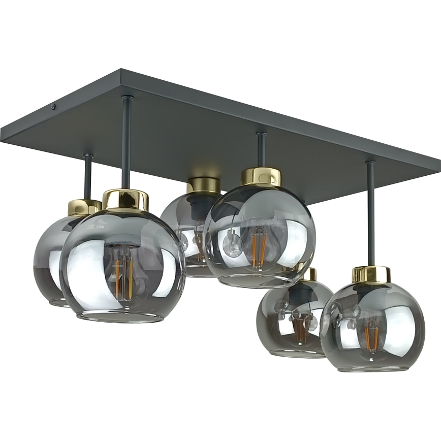 Nadgradni lestenec NESSA 6xE27/60W/230V črna/zlata/dimna črna