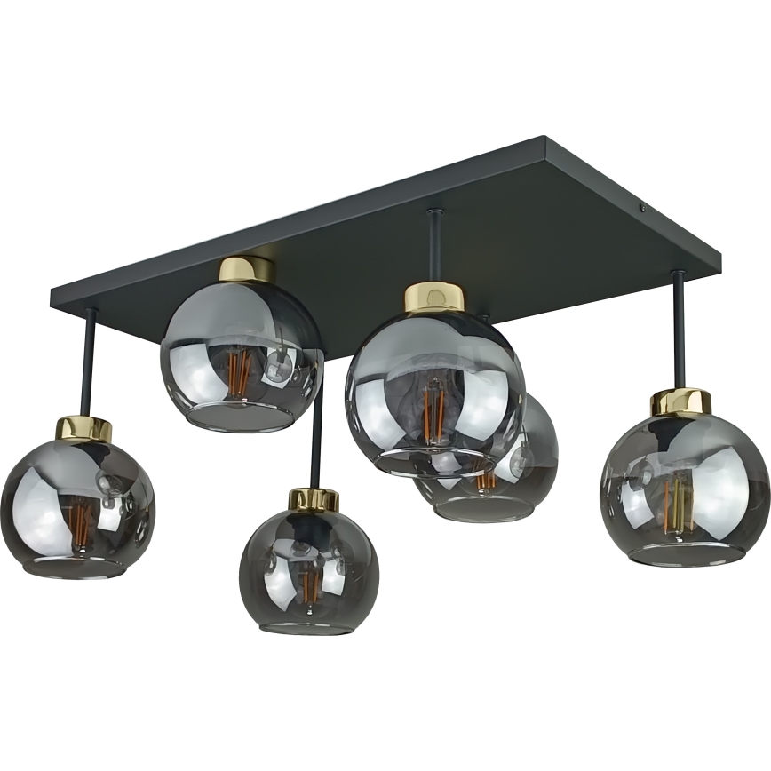 Nadgradni lestenec NESSA 6xE27/60W/230V črna/zlata/dimna črna