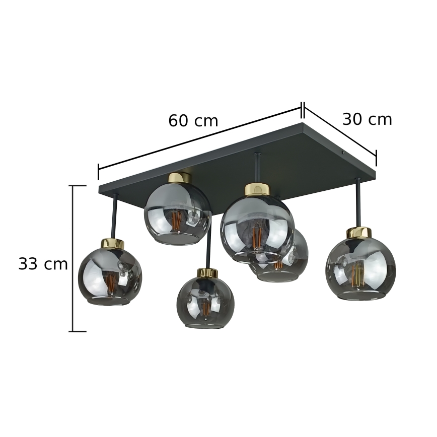 Nadgradni lestenec NESSA 6xE27/60W/230V črna/zlata/dimna črna