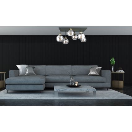Nadgradni lestenec NESSA 6xE27/60W/230V črna/zlata/prozorna
