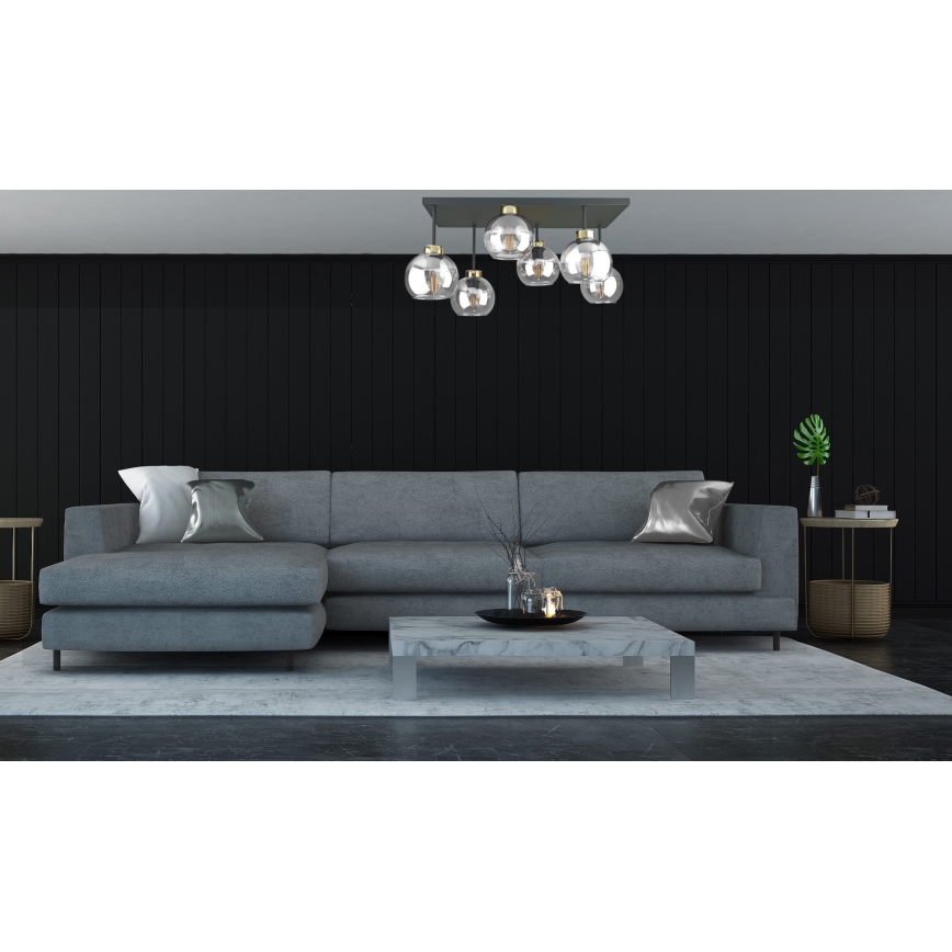 Nadgradni lestenec NESSA 6xE27/60W/230V črna/zlata/prozorna