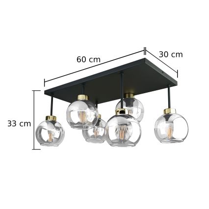 Nadgradni lestenec NESSA 6xE27/60W/230V črna/zlata/prozorna