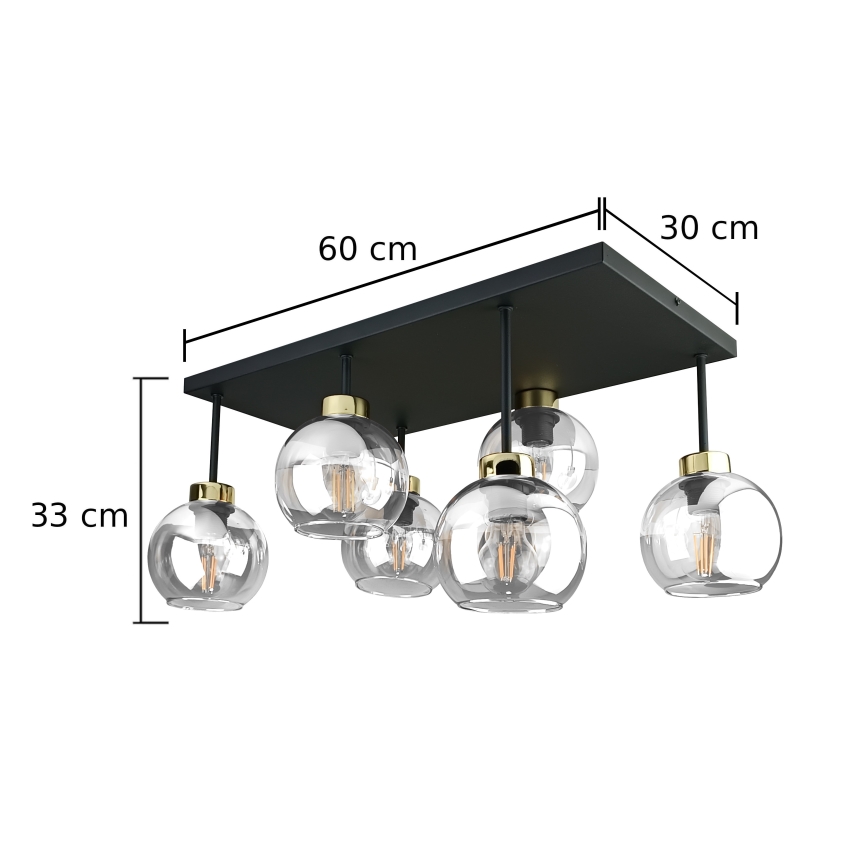 Nadgradni lestenec NESSA 6xE27/60W/230V črna/zlata/prozorna