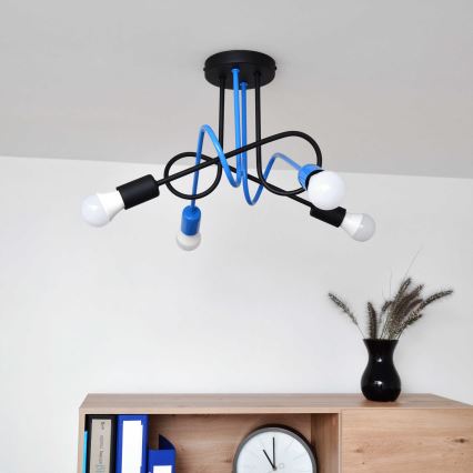 Nadgradni lestenec OXFORD 4xE27/15W/230V črna/modra