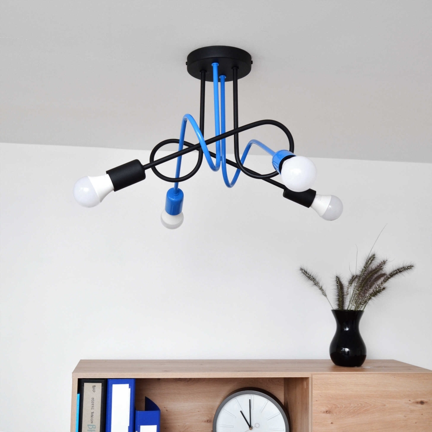Nadgradni lestenec OXFORD 4xE27/15W/230V črna/modra
