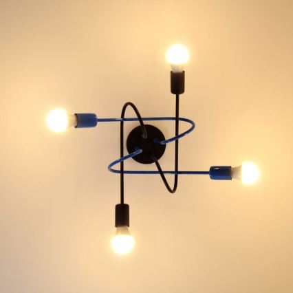 Nadgradni lestenec OXFORD 4xE27/15W/230V črna/modra
