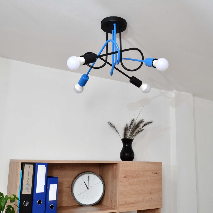 Nadgradni lestenec OXFORD 4xE27/15W/230V črna/modra