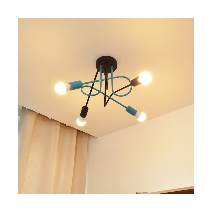 Nadgradni lestenec OXFORD 4xE27/15W/230V črna/turkizna