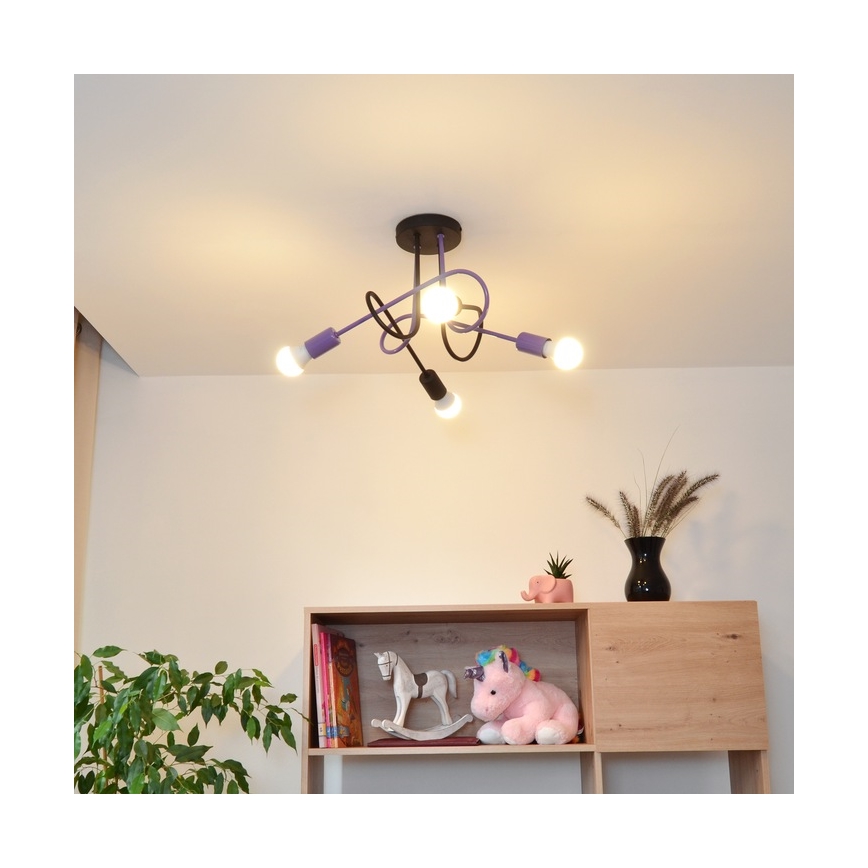 Nadgradni lestenec OXFORD 4xE27/15W/230V črna/vijolična