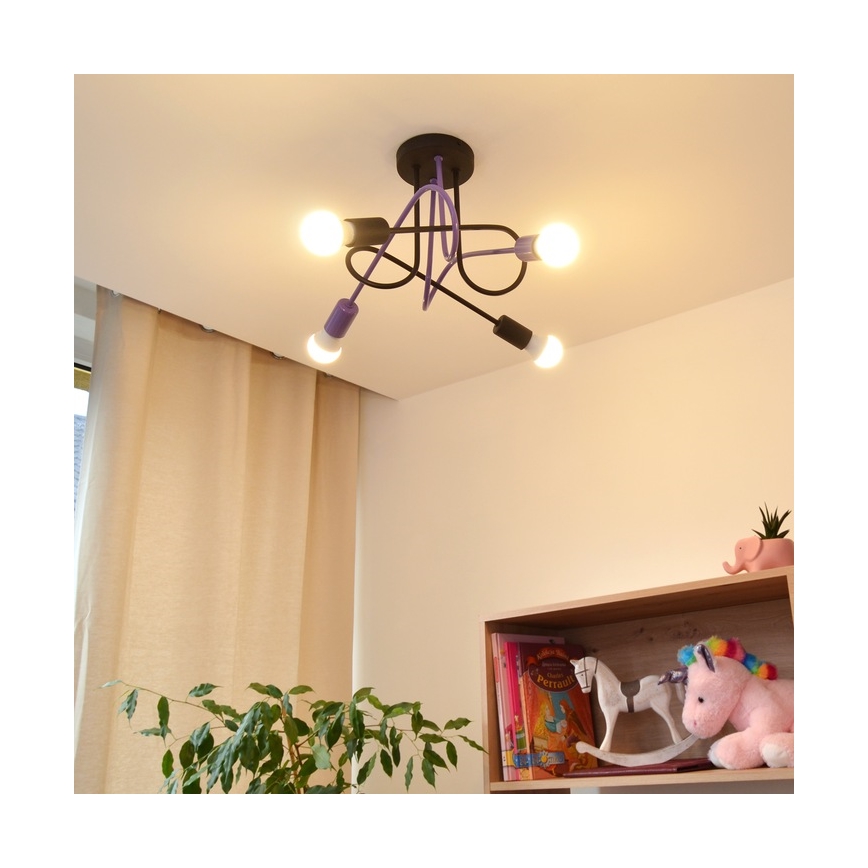 Nadgradni lestenec OXFORD 4xE27/15W/230V črna/vijolična