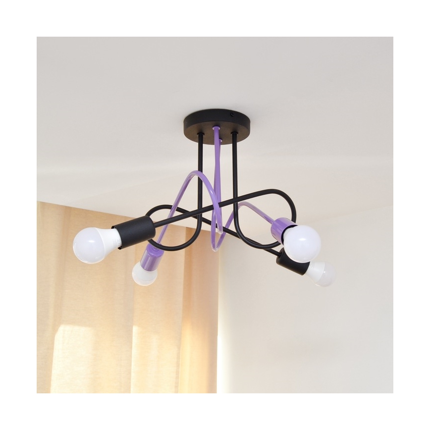 Nadgradni lestenec OXFORD 4xE27/15W/230V črna/vijolična