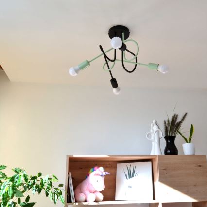 Nadgradni lestenec OXFORD 4xE27/15W/230V črna/zelena