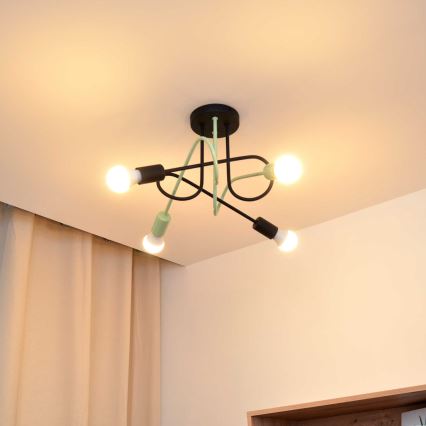 Nadgradni lestenec OXFORD 4xE27/15W/230V črna/zelena