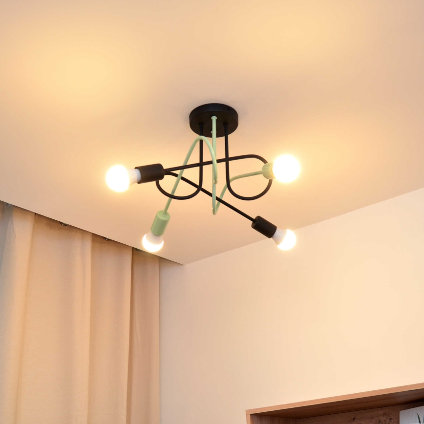 Nadgradni lestenec OXFORD 4xE27/15W/230V črna/zelena