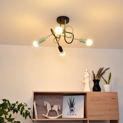 Nadgradni lestenec OXFORD 4xE27/15W/230V črna/zelena
