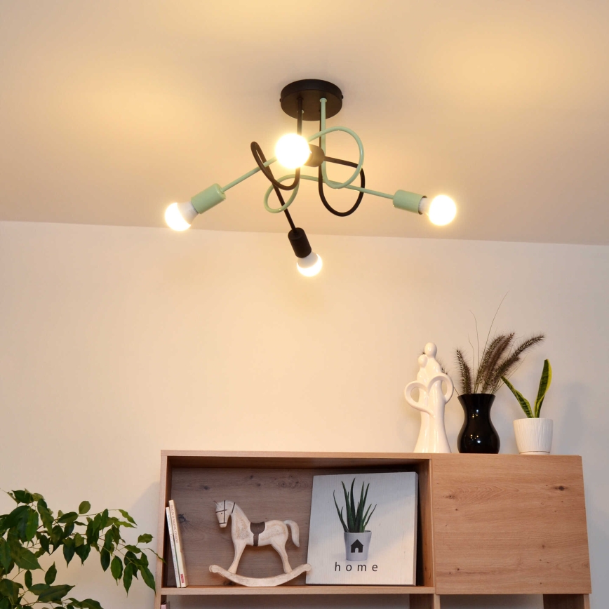 Nadgradni lestenec OXFORD 4xE27/15W/230V črna/zelena