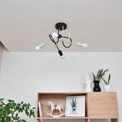 Nadgradni lestenec OXFORD 4xE27/15W/230V črna/zelena
