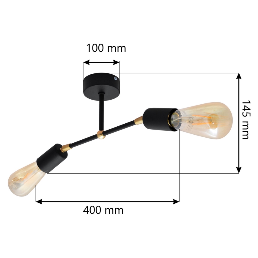 Nadgradni lestenec ROSETTE 2xE27/15W/230V črna/zlata