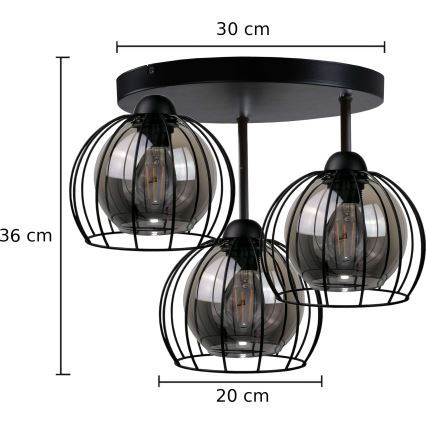 Nadgradni lestenec SOLO BLACK 3xE27/60W/230V pr. 30 cm
