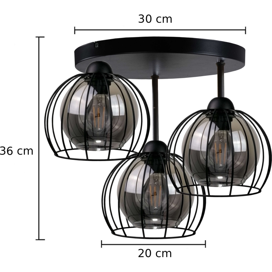 Nadgradni lestenec SOLO BLACK 3xE27/60W/230V pr. 30 cm