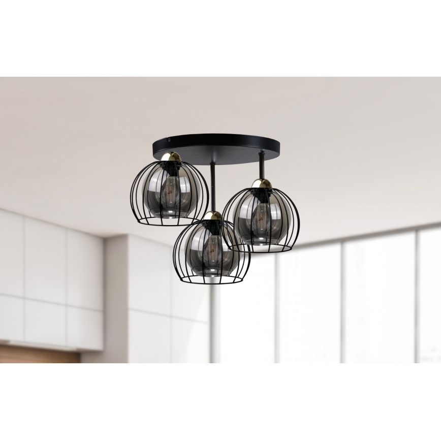 Nadgradni lestenec SOLO BLACK 3xE27/60W/230V premer 30 cm črna/zlata