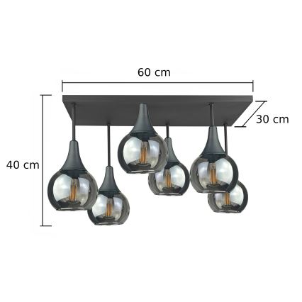 Nadgradni lestenec SOMA 6xE27/60W/230V črna/dimna črna