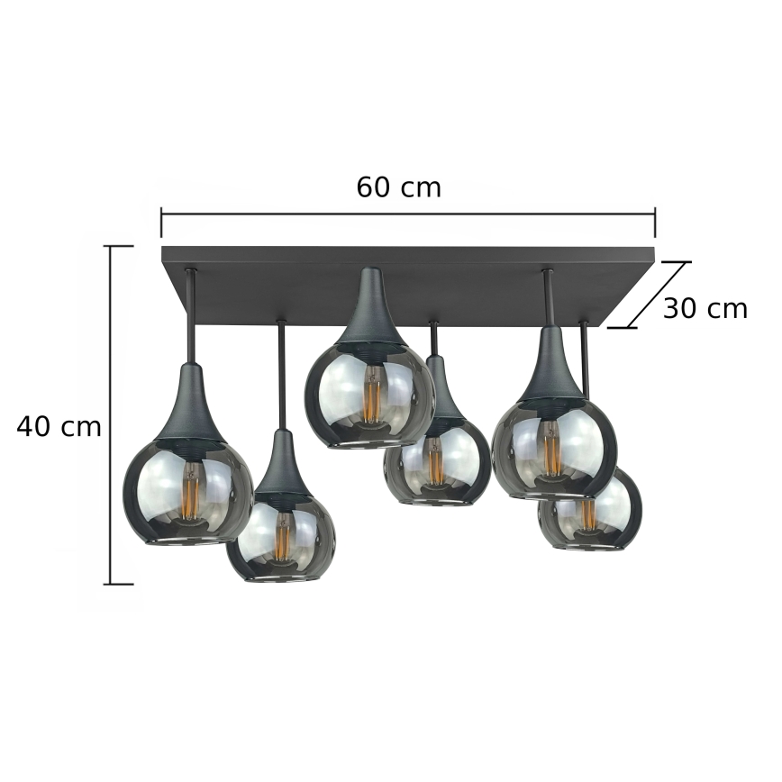 Nadgradni lestenec SOMA 6xE27/60W/230V črna/dimna črna