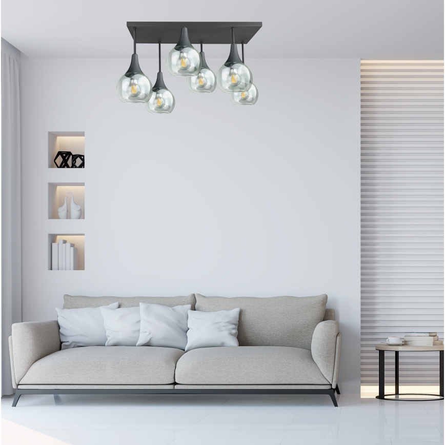 Nadgradni lestenec SOMA 6xE27/60W/230V črna/prozorna