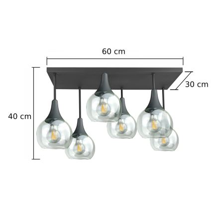 Nadgradni lestenec SOMA 6xE27/60W/230V črna/prozorna