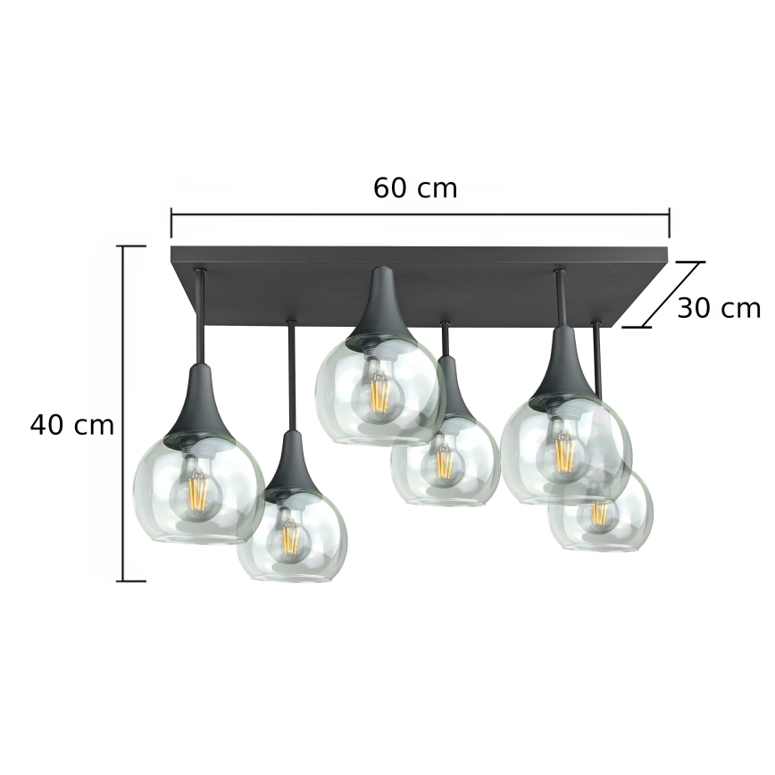 Nadgradni lestenec SOMA 6xE27/60W/230V črna/prozorna
