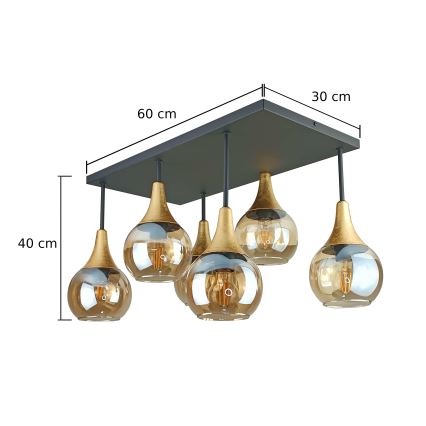 Nadgradni lestenec SOMA 6xE27/60W/230V črna/zlata/dimna bež