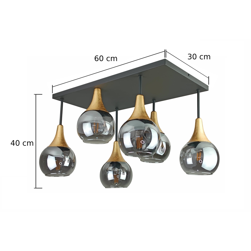 Nadgradni lestenec SOMA 6xE27/60W/230V črna/zlata/dimna črna