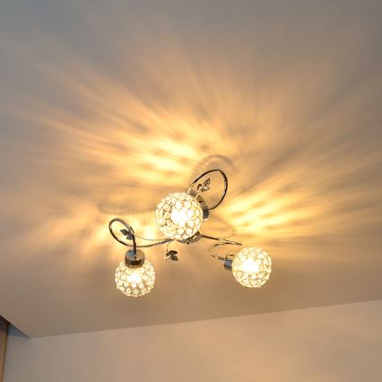 Nadgradni lestenec SOPHIA 3xE27/15W/230V sijajni krom/prozorna