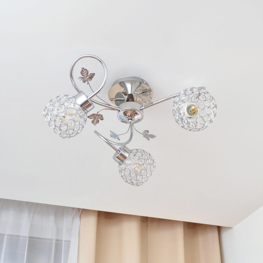 Nadgradni lestenec SOPHIA 3xE27/15W/230V sijajni krom/prozorna