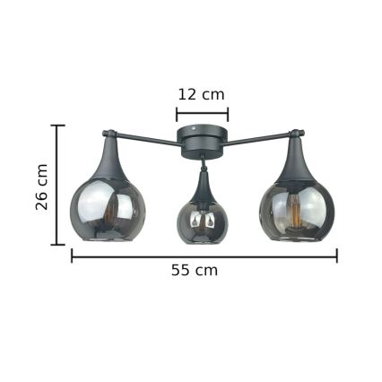 Nadgradni lestenec STAR 3xE27/60W/230V črna/dimna črna