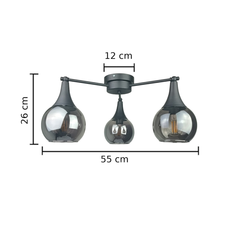 Nadgradni lestenec STAR 3xE27/60W/230V črna/dimna črna