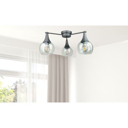 Nadgradni lestenec STAR 3xE27/60W/230V črna/prozorna