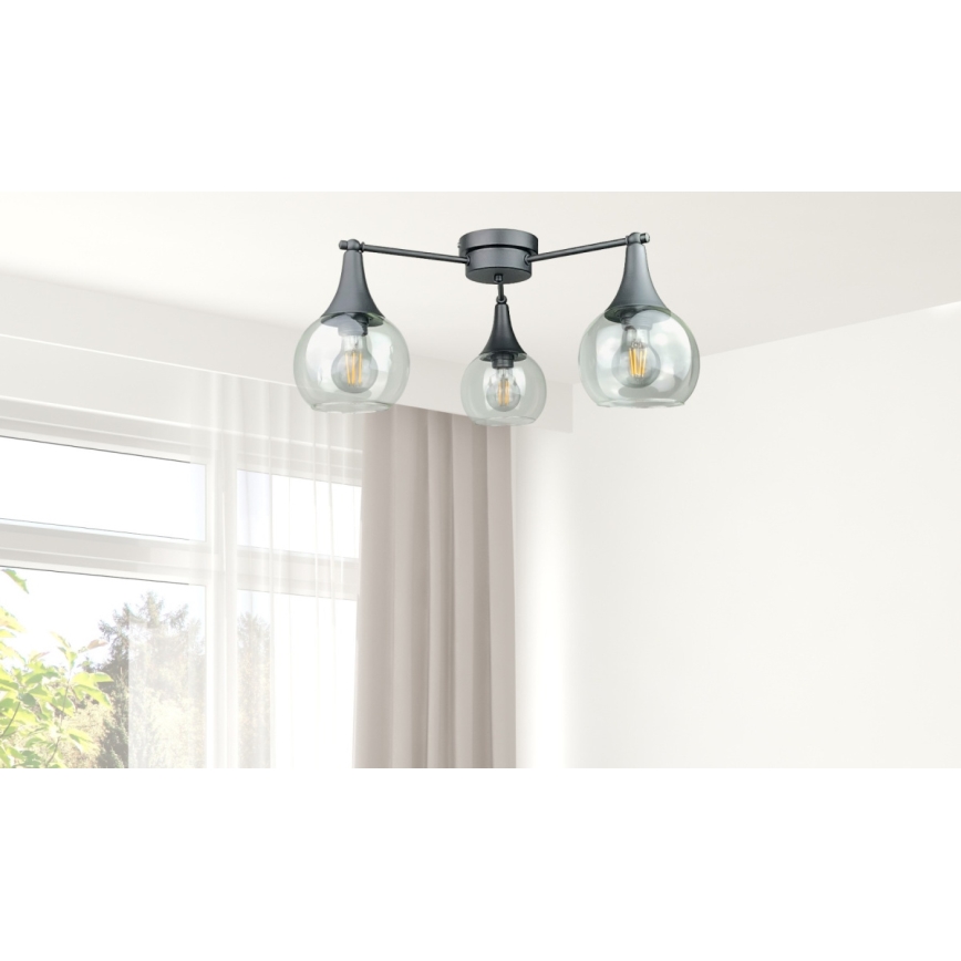 Nadgradni lestenec STAR 3xE27/60W/230V črna/prozorna