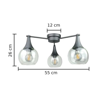 Nadgradni lestenec STAR 3xE27/60W/230V črna/prozorna