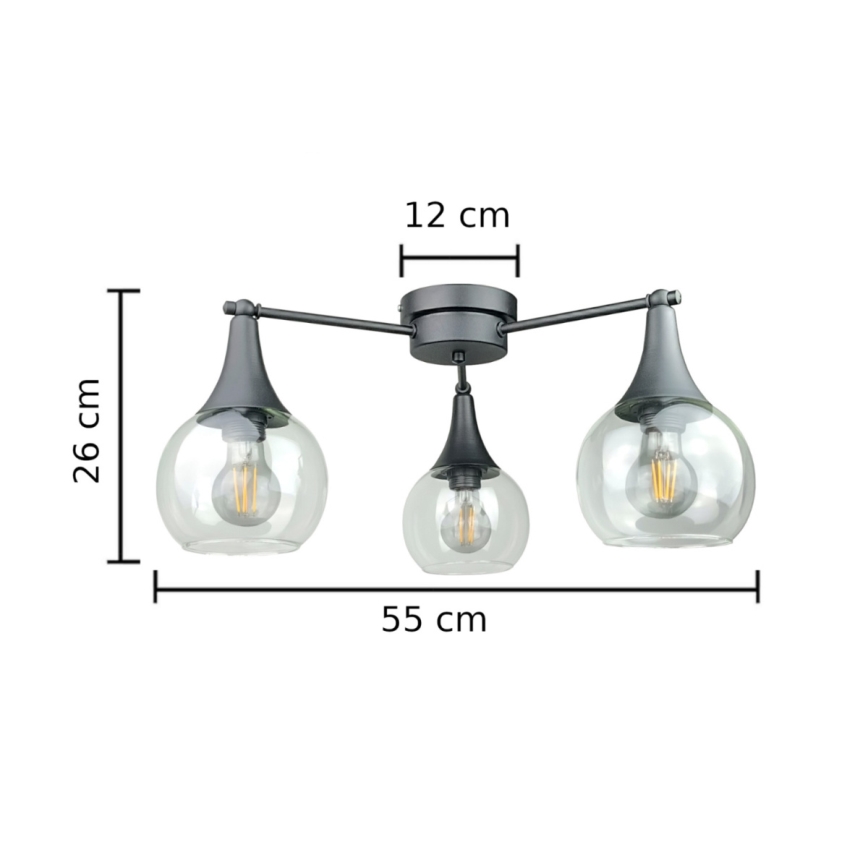 Nadgradni lestenec STAR 3xE27/60W/230V črna/prozorna