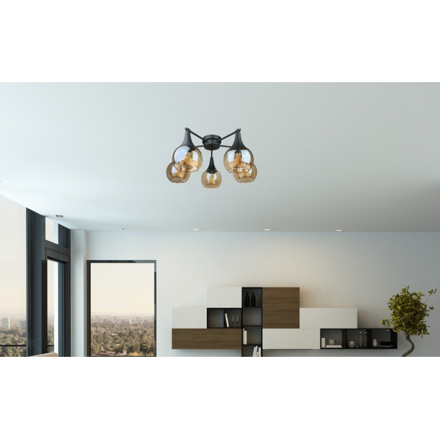 Nadgradni lestenec STAR 5xE27/60W/230V črna/dimna bež