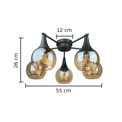 Nadgradni lestenec STAR 5xE27/60W/230V črna/dimna bež
