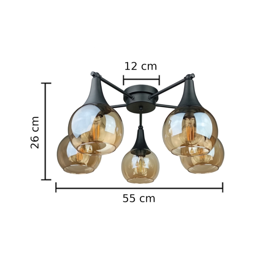 Nadgradni lestenec STAR 5xE27/60W/230V črna/dimna bež