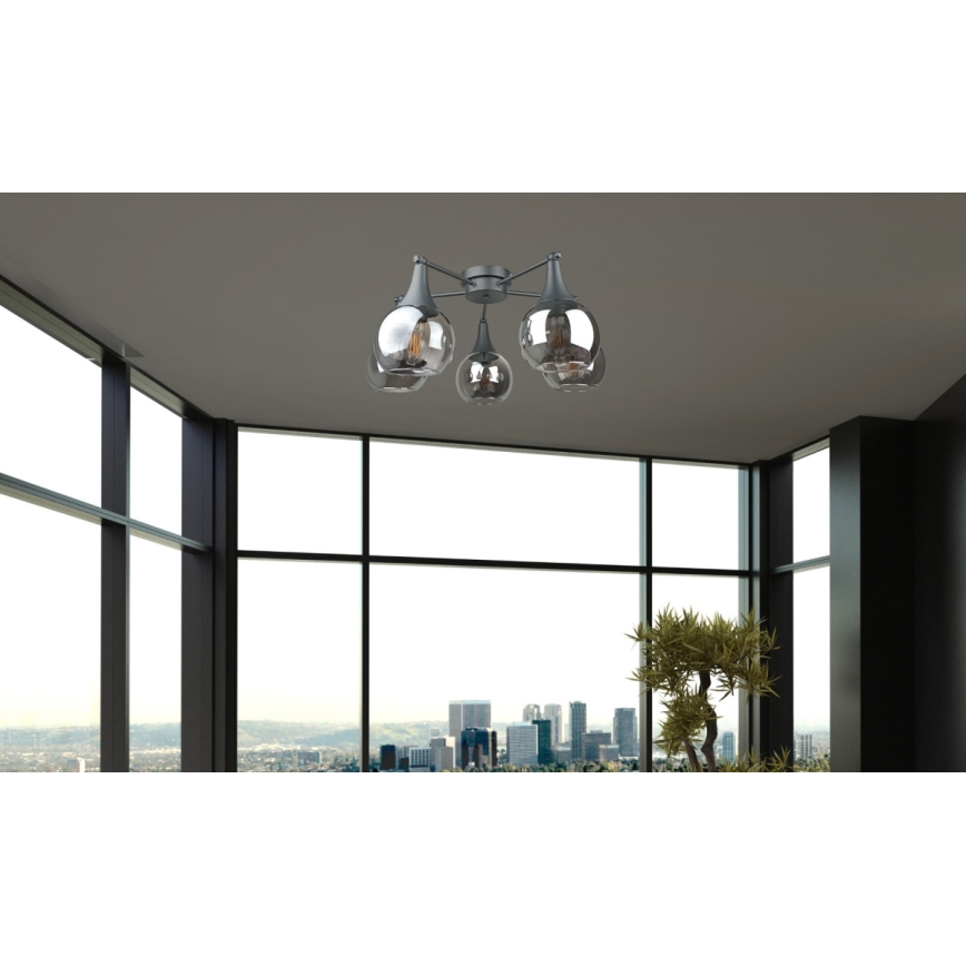 Nadgradni lestenec STAR 5xE27/60W/230V črna/dimna črna